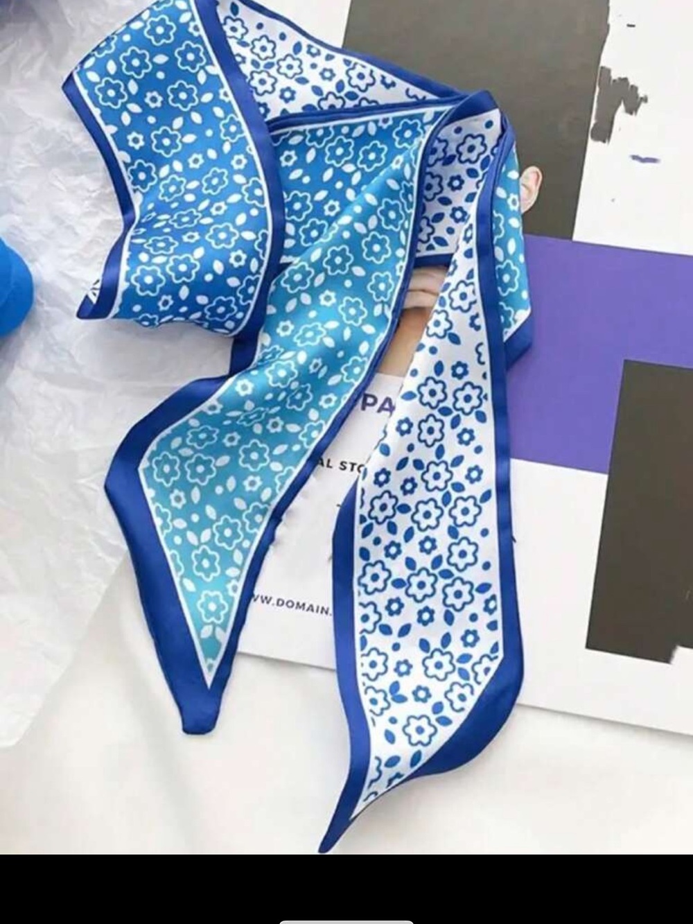 Blue Patterned Silk Bag Scarves - Set of 4 - Picture 3 of 5